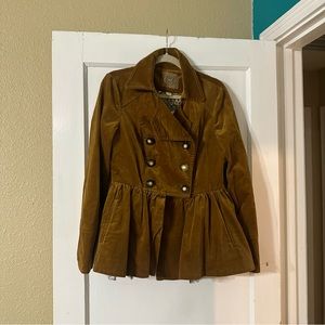 Anthropology Idra Double Breasted Brown Velvet Jacket Floral Lining Size 8